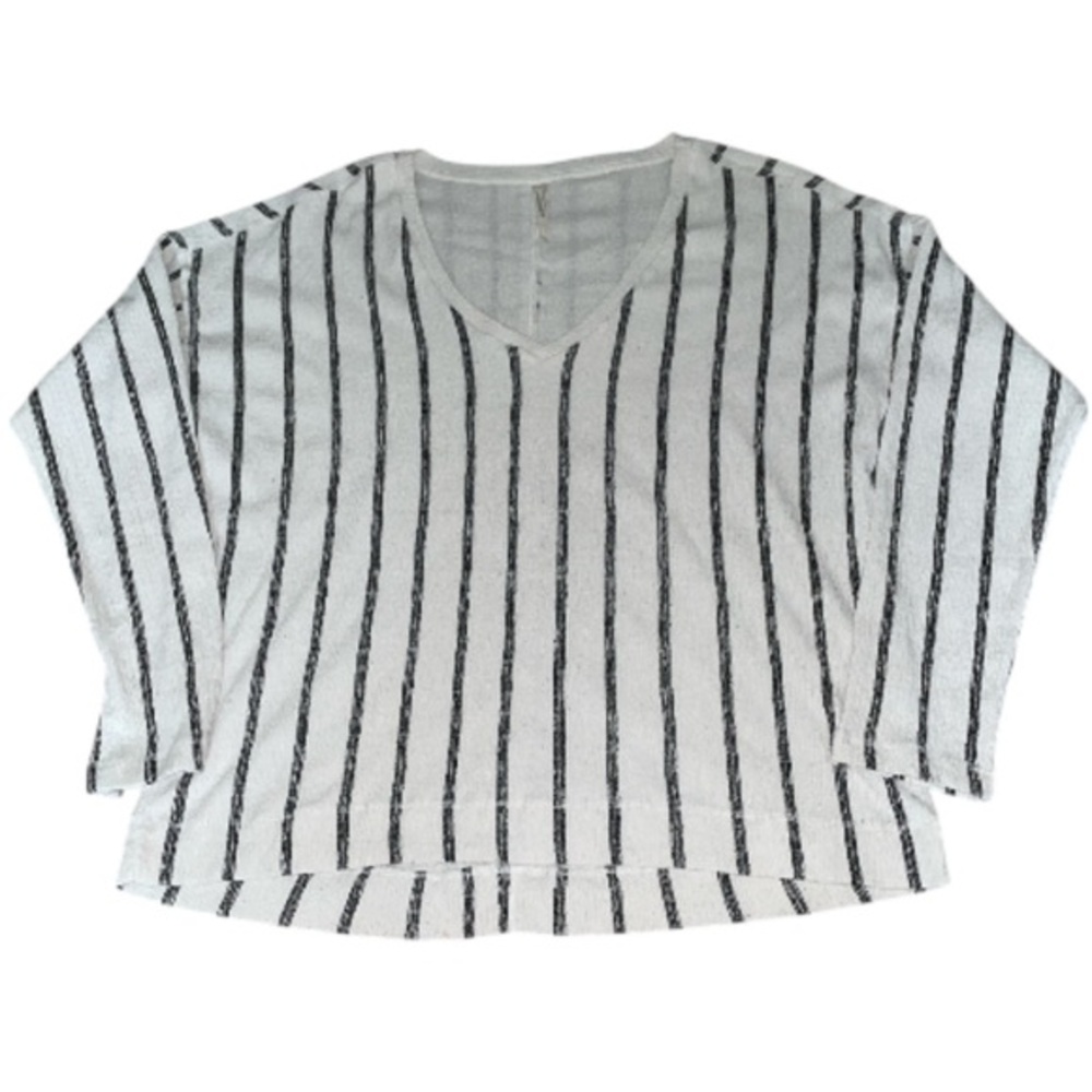Anthropologie Willa Textured Striped V Neck Top. 